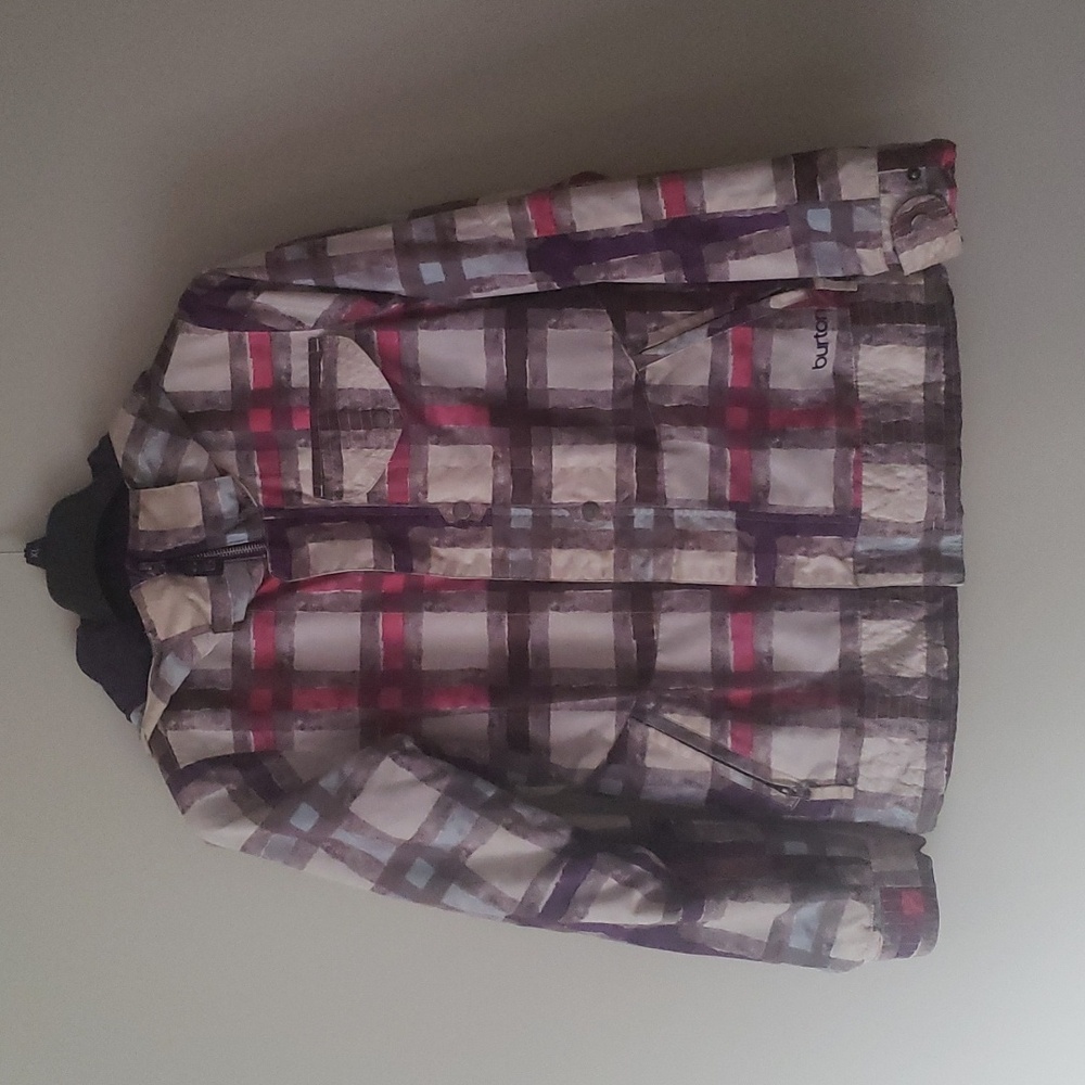 Burton Method Ski Jacket Plaid Size Nedium Dry Ride Hooded Pink Gray White